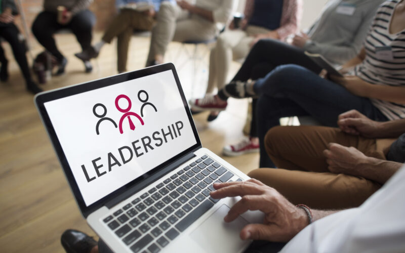 Illustration of leadership business organization on laptop